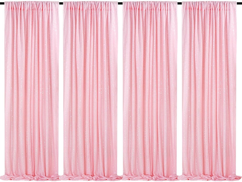 QueenDream Pink Sequin Backdrop Drapes 4 Panels 2FTx8FT Glitter Backdrop Curtains for Wedding Party Stage Decorations - Image 1